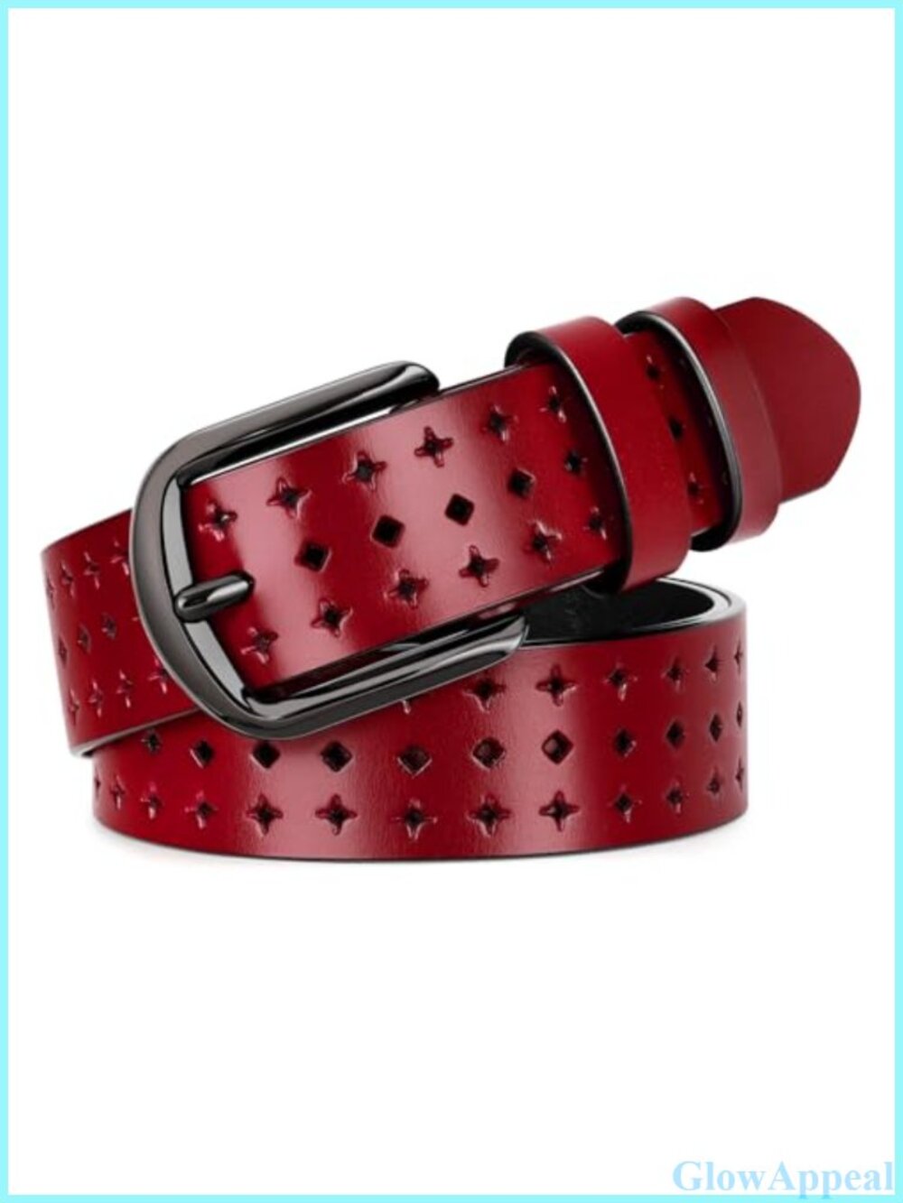 Genuine Leather Women's Belt Hollow Star Pin Buckle Waist Belt for Jeans